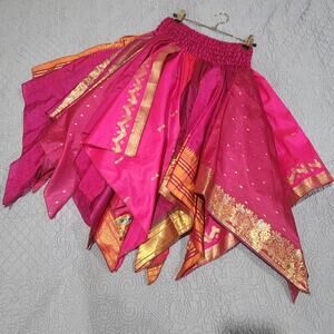 NWT Silk Sari Festival Skirt Pink Purple Gold Boho Indie One Size
